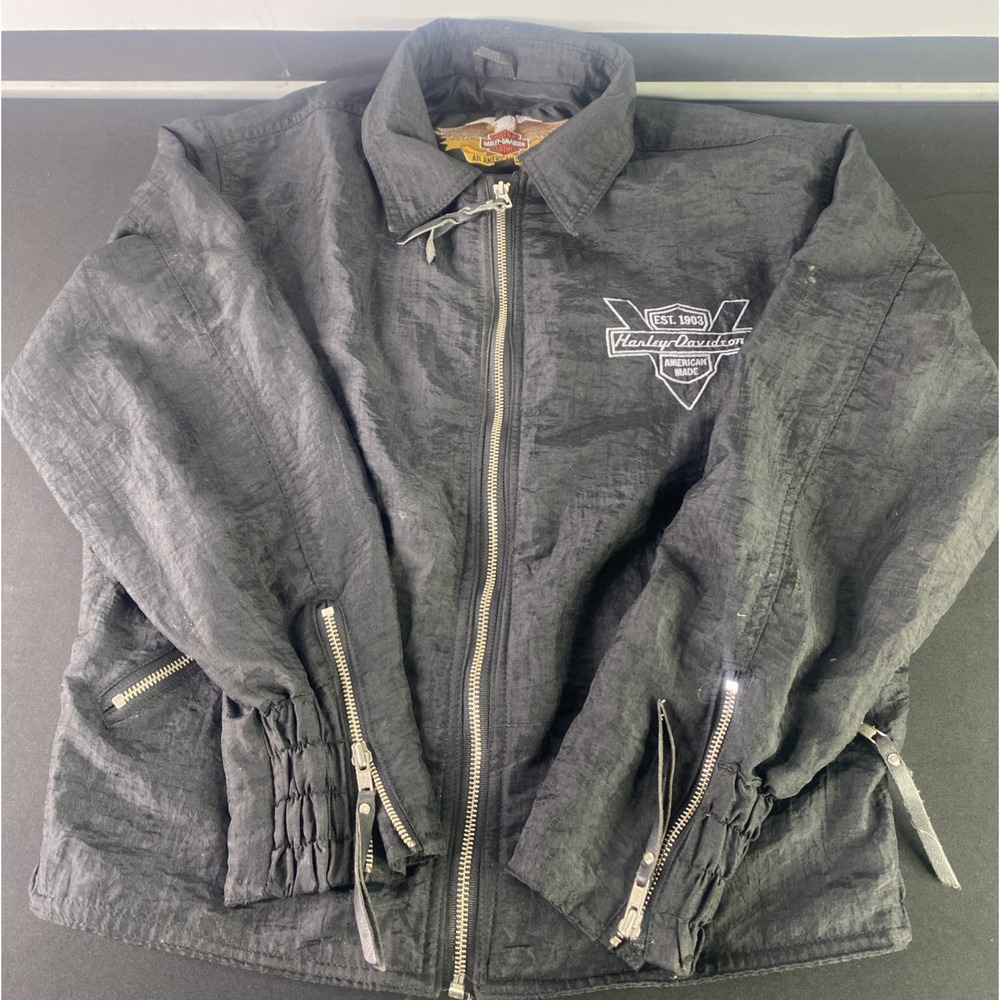 Harley Davidson Black Jacket Mens Small Nylon Embroidered Logo Made In USA